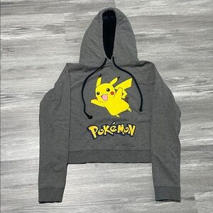 Cropped Pokemon 2016 Women’s Dark Gray Hoodie Lightweight Black Fleece Lining M